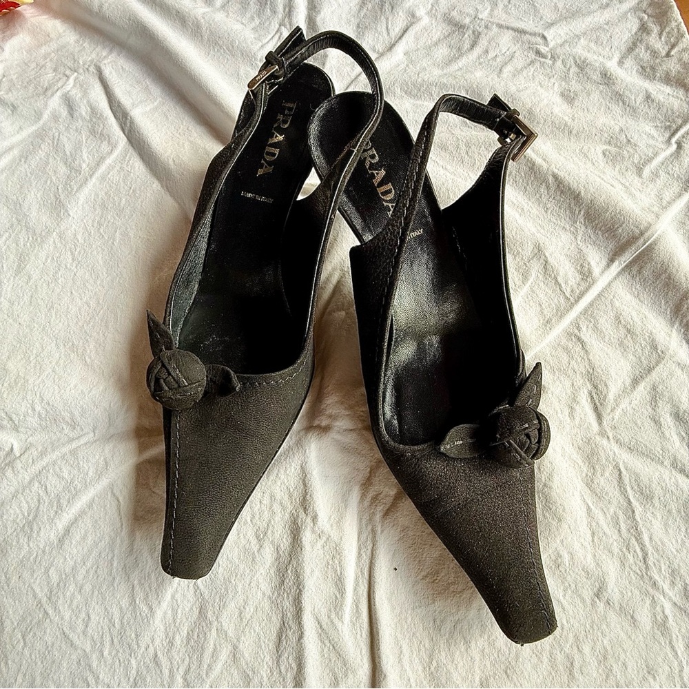 Prada Black Suede Women's Slingback Kitten Heel Pumps. Sz. 36.5. $125